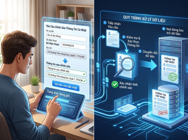 Quyền chỉnh sửa dữ liệu được áp dụng khi thông tin có vấn đề gì?