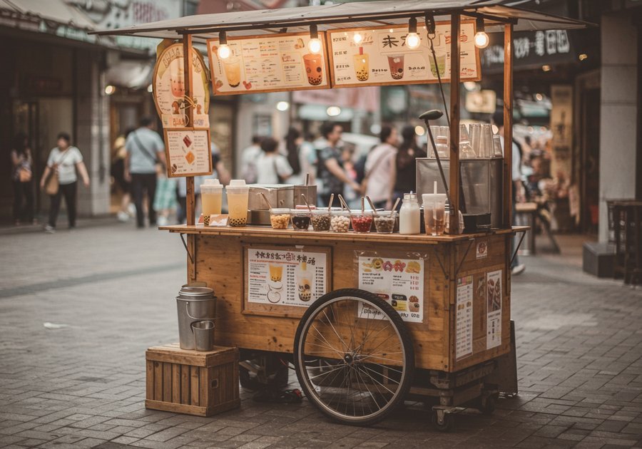 Các mẫu thiết kế xe trà sữa có khay topping dành cho người mới bán