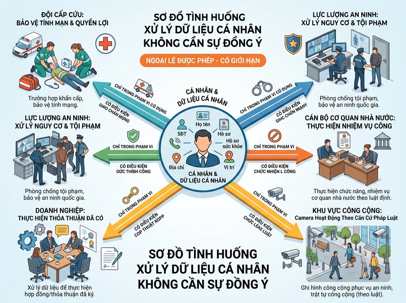 Xử lý dữ liệu không cần sự đồng ý được phép trong trường hợp nào?